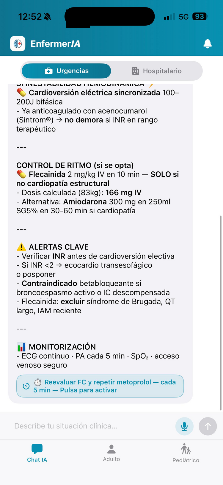 Chat IA: respuesta clínica con dosis calculada al peso del paciente
