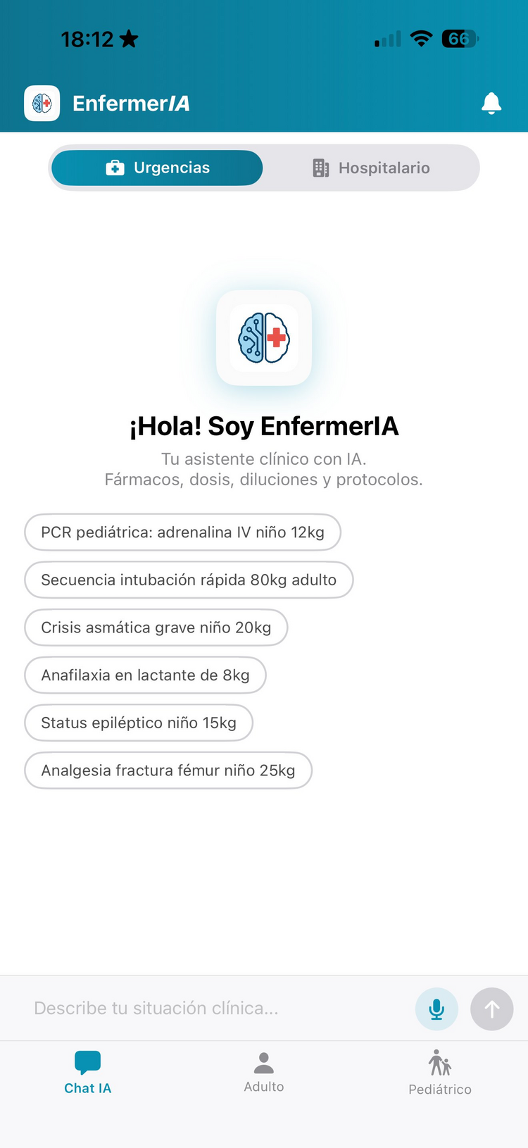 EnfermerIA — Pantalla principal del chat IA